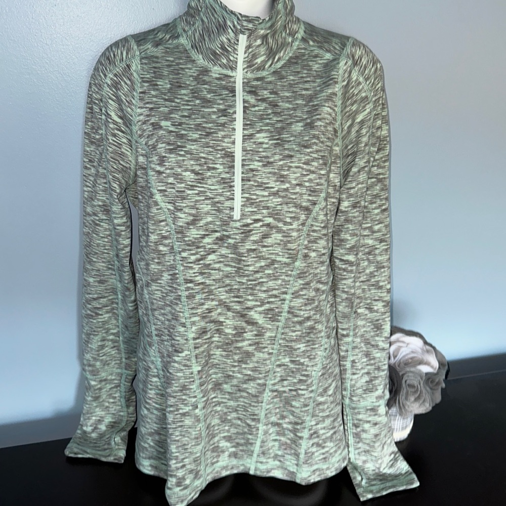 Zella Spacedye Mint Green & Black Quarter Zip Pull Over Athleisure Shirt - Picture 2 of 9